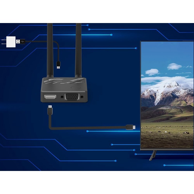 Récepteur d'affichage sans fil HDMI VGA, Wi-Fi double bande, vue de trois quarts
