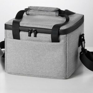 Sac de rangement vidéoprojecteur cubique en tissu Oxford, gris ou noir, vue de trois quarts
