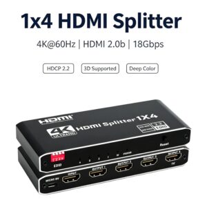 Splitter HDMI 4K 60 Hz 1 entrée 4 sorties pour vidéoprojecteur, vue de trois quarts