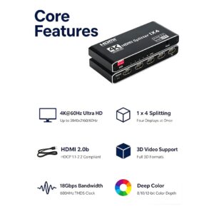 Splitter HDMI 4K 60 Hz 1 entrée 4 sorties pour vidéoprojecteur, vue de face