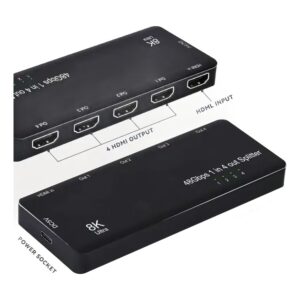 Splitter HDMI 8K 1 entrée 4 sorties, version 8K ou 4K 120 Hz, vue de trois quarts