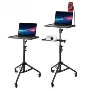 Support vidéoprojecteur à roulettes, deux plateaux et bras téléphone, vue principale