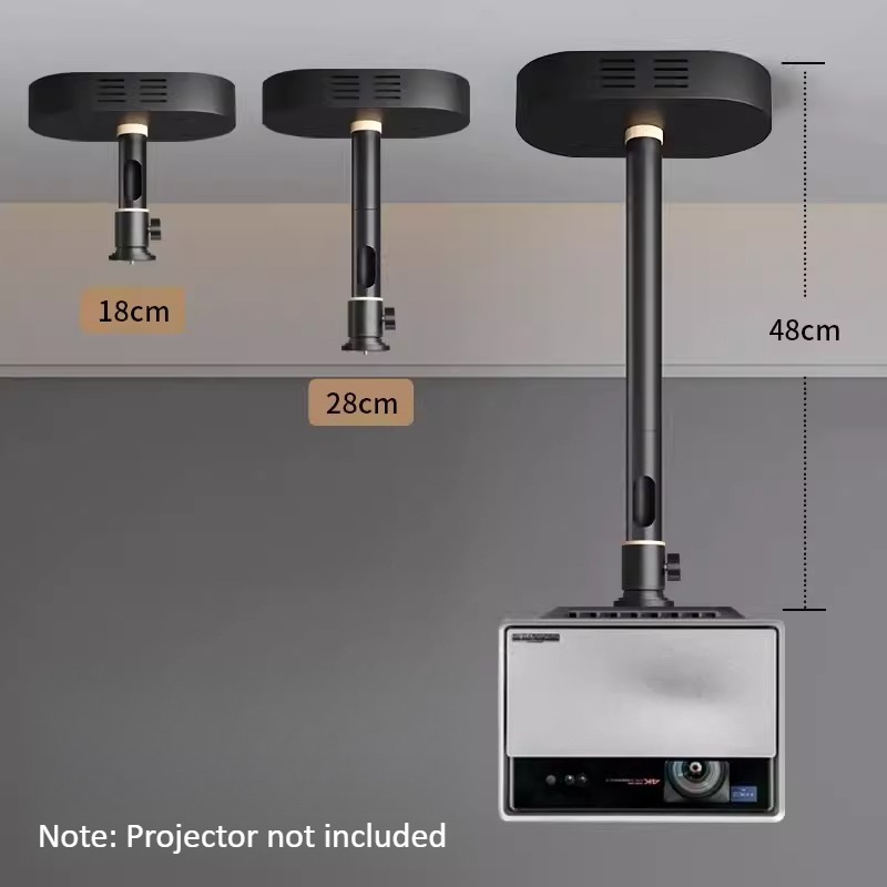 Support vidéoprojecteur plafond à plateau et adaptateur caché, vue de face