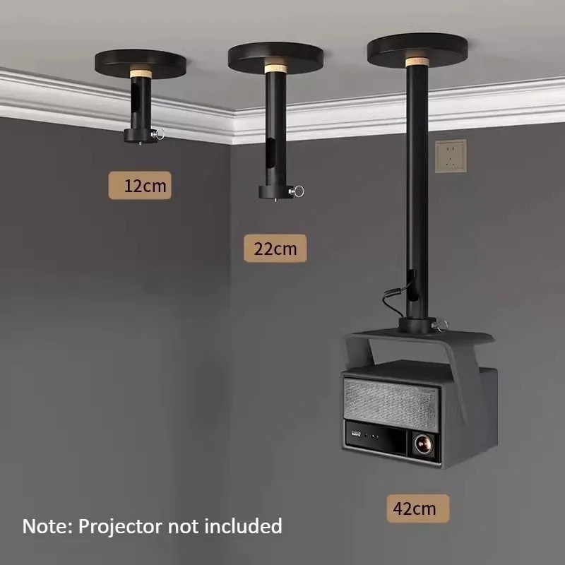 Support vidéoprojecteur plafond à tube aluminium et disque discret, detail