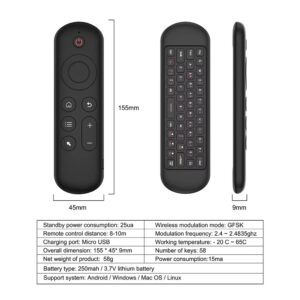 Télécommande gyroscopique rétroéclairée à clavier, Bluetooth 5.2, vue de trois quarts
