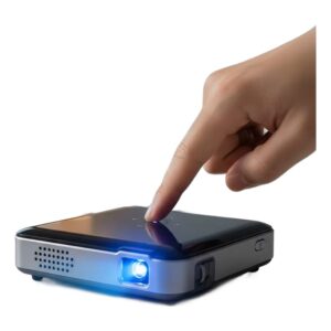 Vidéoprojecteur de poche à batterie, puce DLP et recopie sans fil, vue de trois quarts
