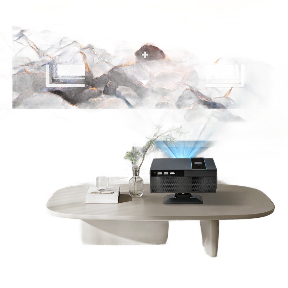 Vidéoprojecteur portable Full HD natif sur cardan, autofocus, vue de trois quarts