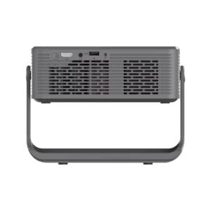 Vidéoprojecteur portable gris Full HD natif sur étrier, vue de trois quarts